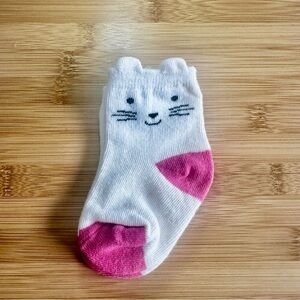 Cute White and Pink Cat Face Baby Socks